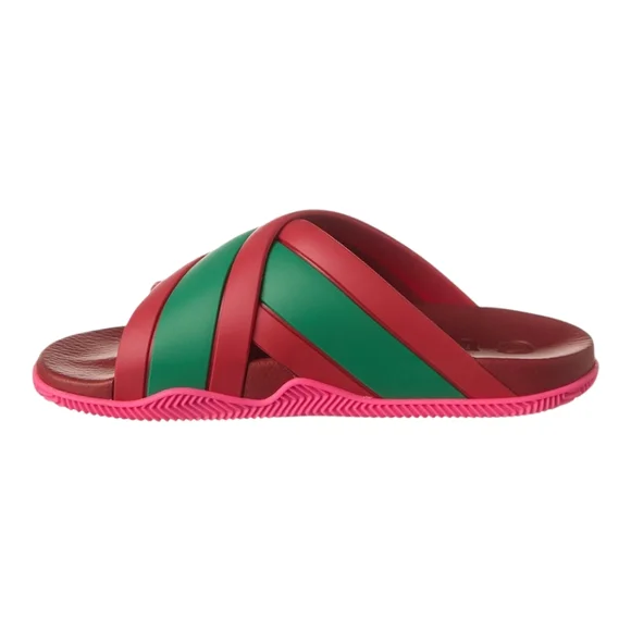 GUCCI WEB CROSSOVER RUBBER SANDAL RED/GREEN SIZE 37 - Picture 4 of 17